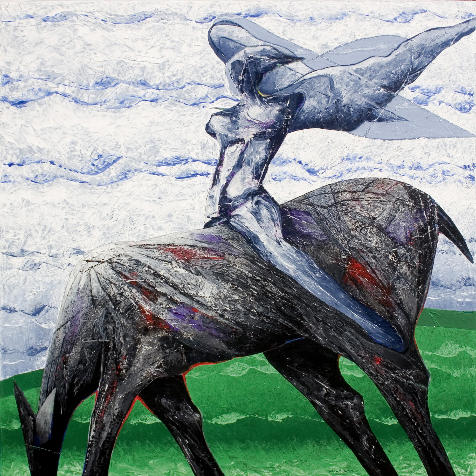 DA LONTANO - 90x90. Esposto alla Mostra Arcaico e Presente a Roma - Hotel Oxford