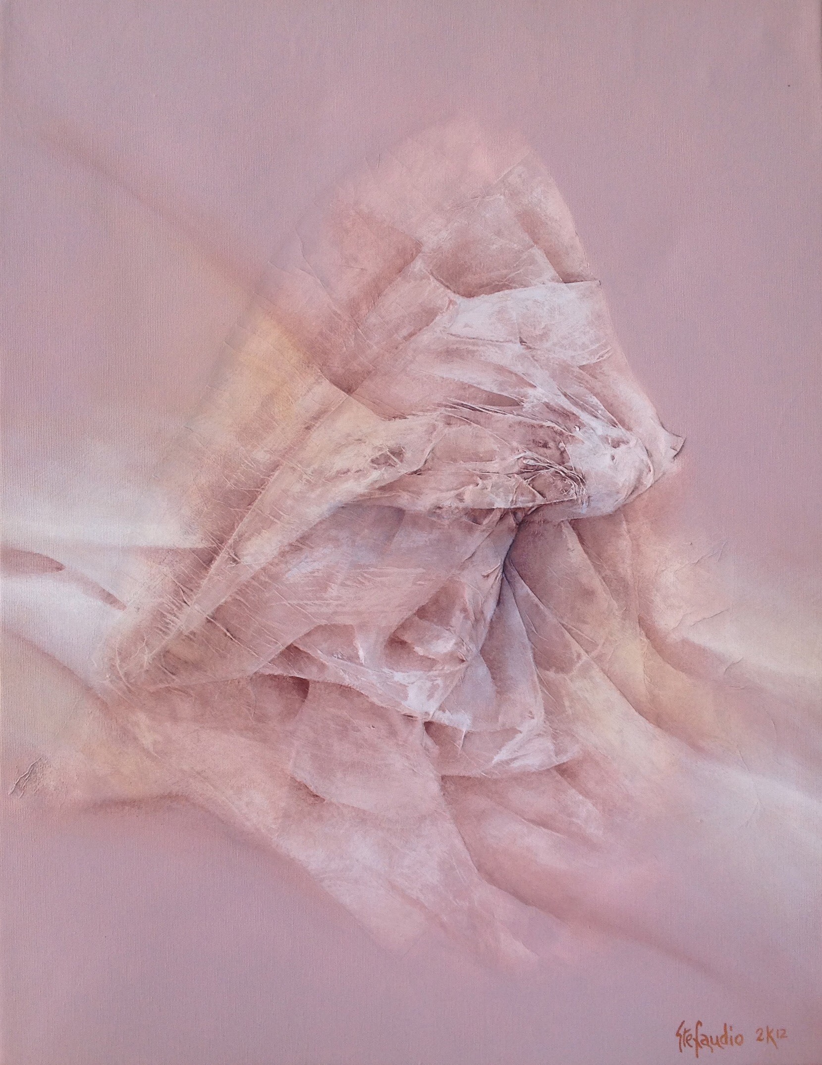 FORMA SENSIBILE SU FONDO ROSA - acrilico su tela 65x50 - 2012. Esposto alla Mostra Arcaico e Presente a Roma - Hotel Oxford