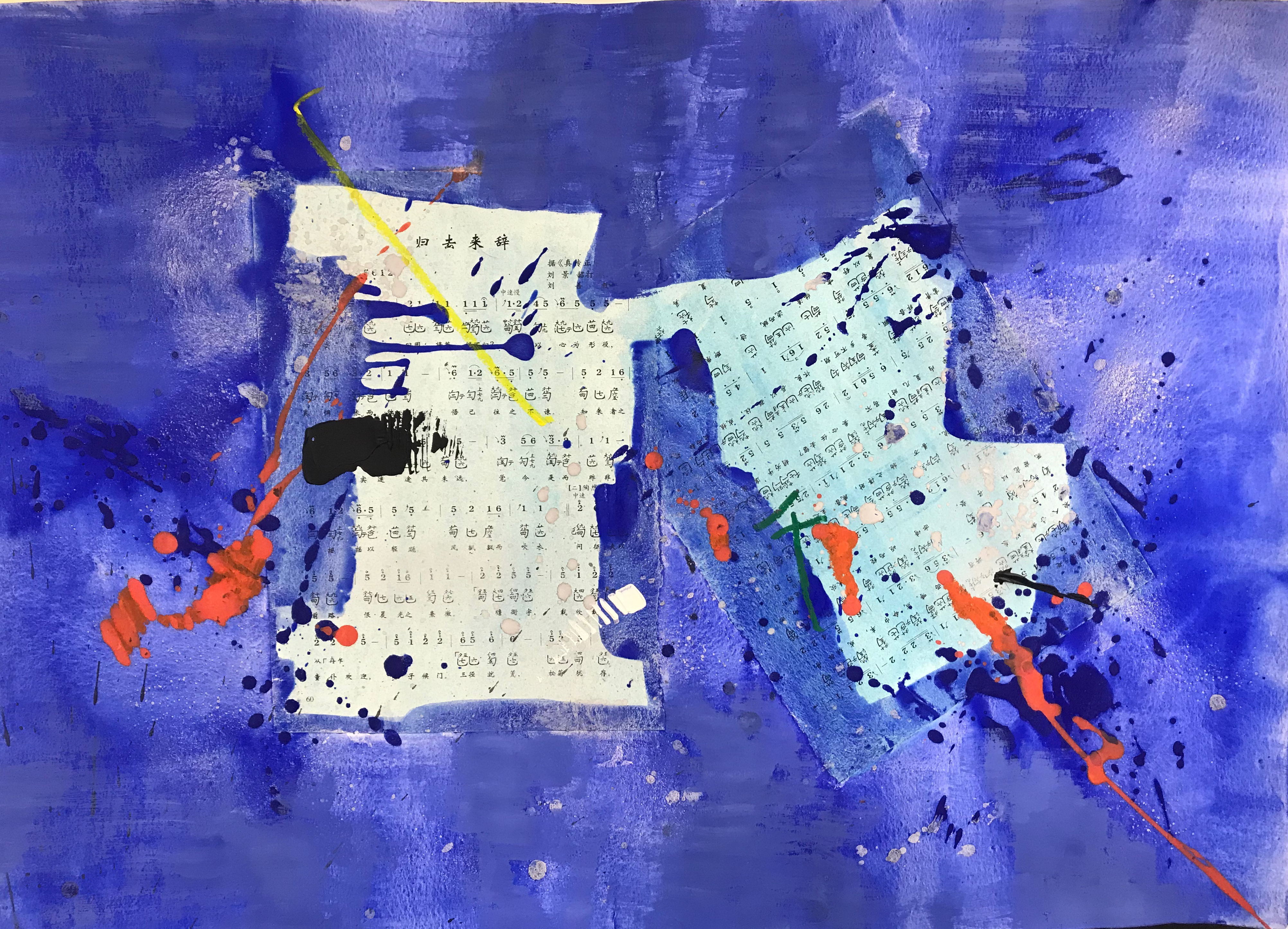 Musica senza musica-blu - tecnica mista - 70x50 cm
