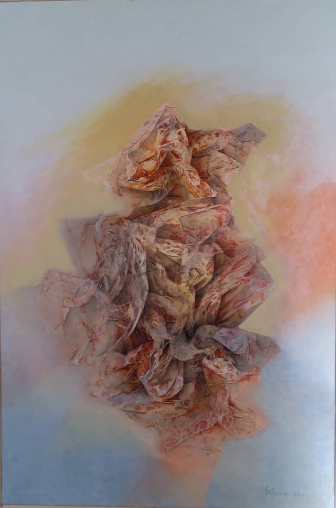 MATERIA SENSIBILE A VARIAZIONI DEI COLORI OCRA, GIALLA, ROSSA, OMBRA - acrilico su tela 150x100 - Esposto alla Mostra Arcaico e Presente a Sutri - Palazzo del Drago
