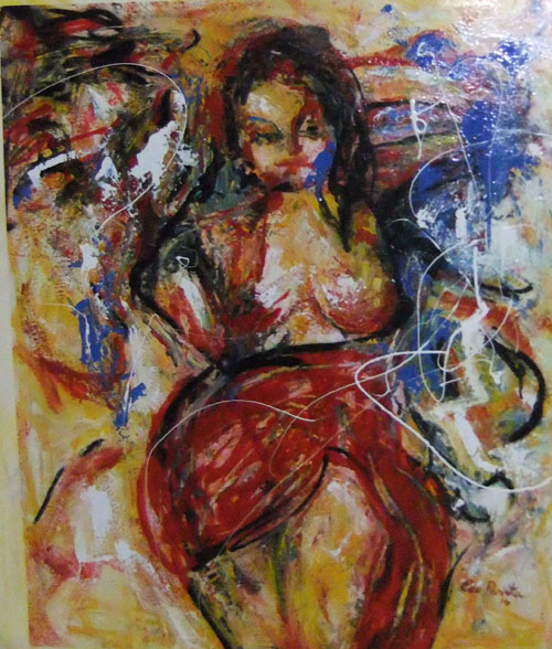 Woman with red dress - tecnica mista - 80x96 - Esposto alla Mostra Arcaico e Presente a Sutri - Palazzo del Drago