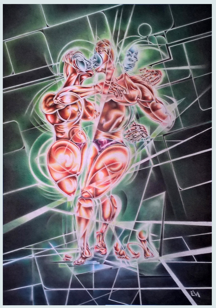 ESTRUSIONE 2 - matita colorata su carta 70x50. Esposto alla Mostra Arcaico e Presente a L'Aquila - Palazzetto dei Nobili dell'Aquila