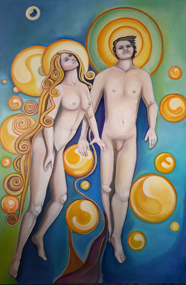 I SOGNATORI NEL COSMO - olio su tela 80x120 - 2016. Esposto alla Mostra Arcaico e Presente a L'Aquila - Palazzetto dei Nobili dell'Aquila