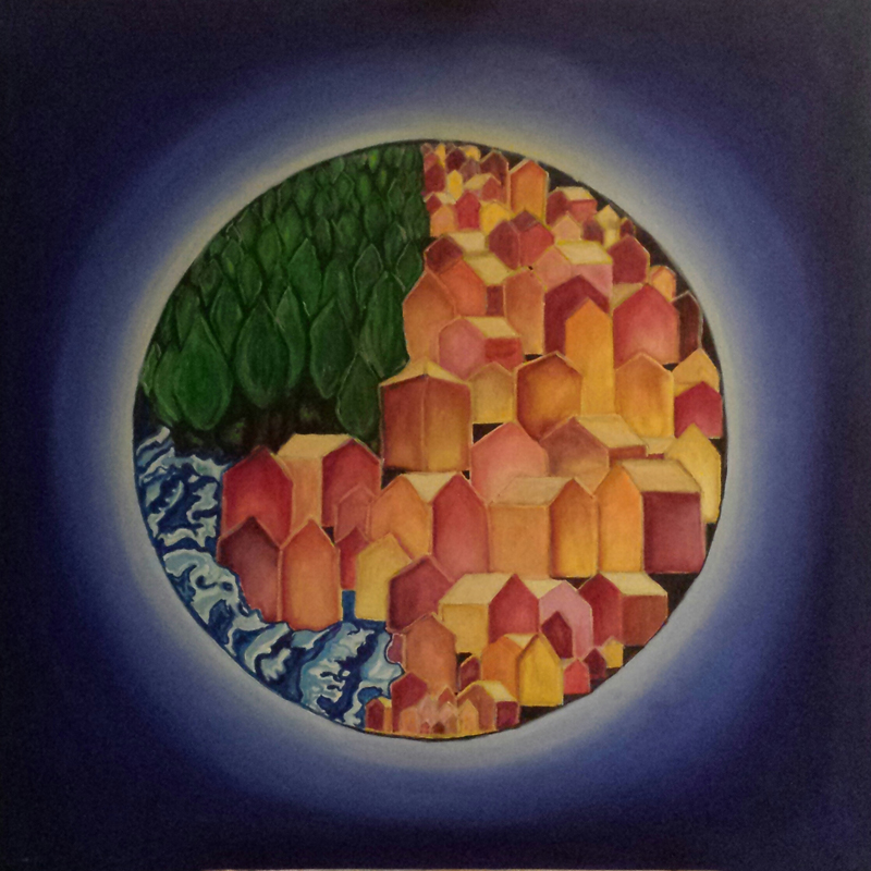 IL SIGILLO SUL MONDO - olio su tela 50x50 - 2014. Esposto alla Mostra Arcaico e Presente a L'Aquila - Palazzetto dei Nobili dell'Aquila