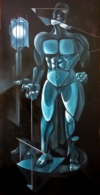 UOMO BLU - olio su tela 50x100. Esposto alla Mostra Arcaico e Presente a Roma - Galleria GARD