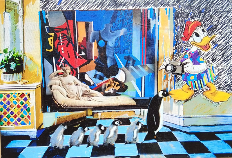 LA DOLCE VITA - 2025. Collage digitale su tela 85cmx120cm. Esposto nello Spazio Q’4RT dell’Hotel Oxford a Roma