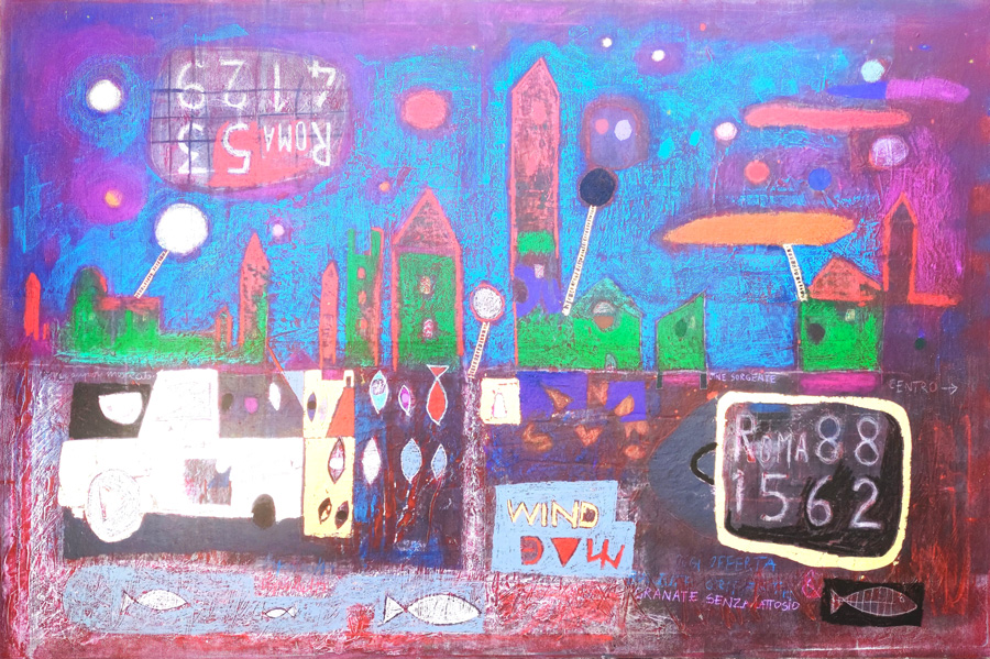 CIELO - 2025 - tecnica mista su tela 150cmx100cm. Esposto nello Spazio Q’4RT dell’Hotel Oxford a Roma